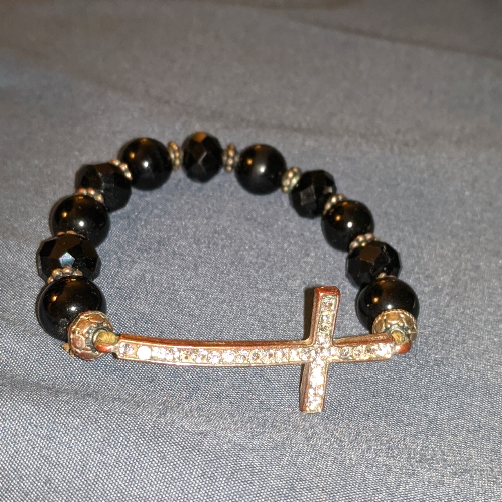 Vintage Cross/Religious Beaded Stretch Bracelet